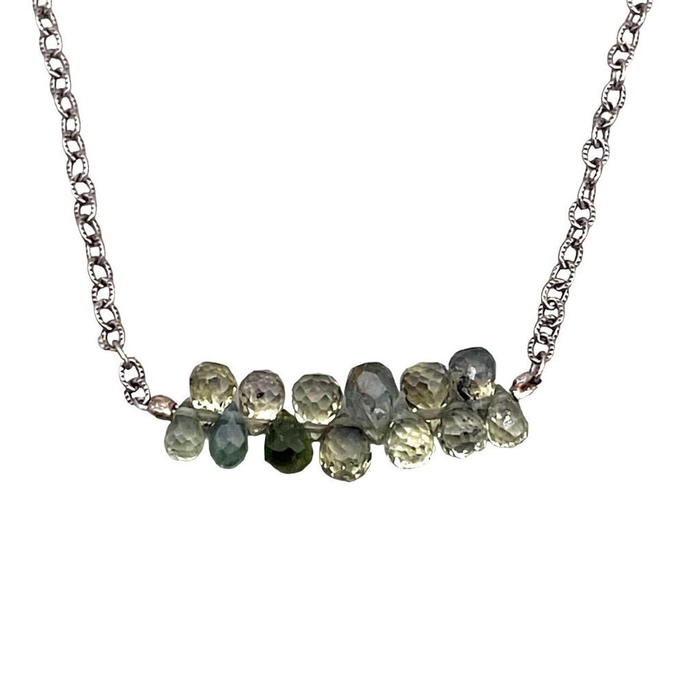 Alison Blair Studio 925 Green Sapphires Teardrop Beads Chain Necklace 16 Inches - Picture 1 of 4